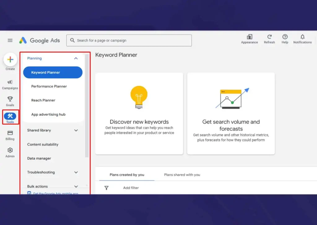 Fitur Tools di google ads manager
