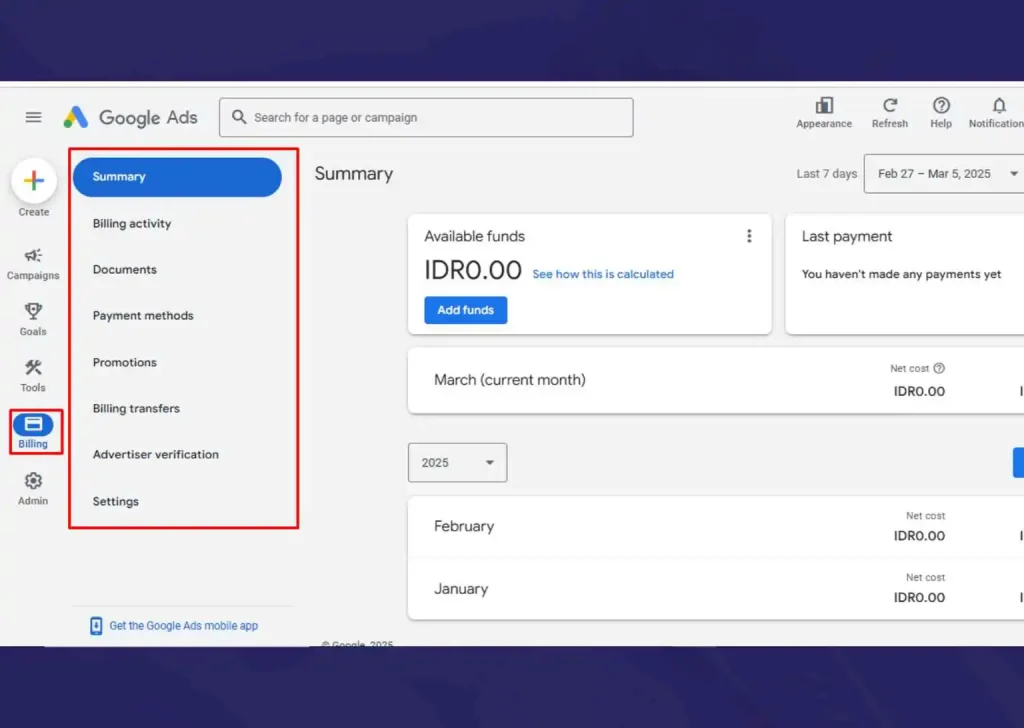 fitru billing di google ads manager